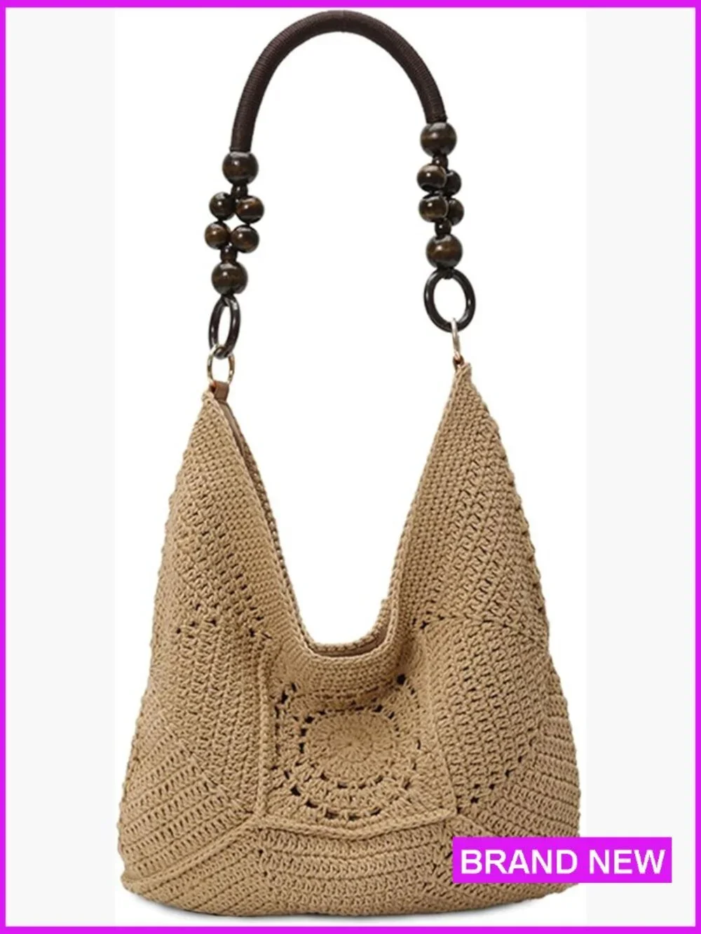 Boho Crochet Tote Bag Lightweight Woven Hobo Fully Lined Summer Beach Vacation